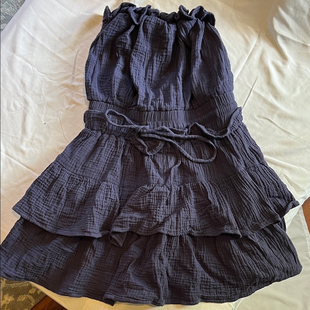 Timing Navy Strapless Dress